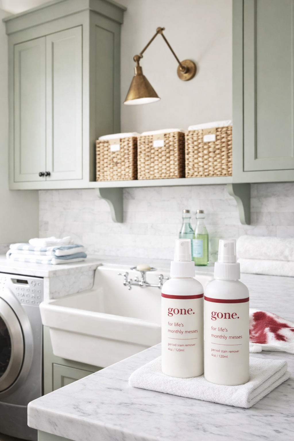 gone. period stain remover with laundry.